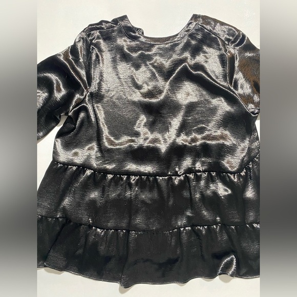 NEW Plus Size 2X Moa Moa Split VNeck 3/4 Sleeve Tier Button Frt Blouse Black - Picture 9 of 10